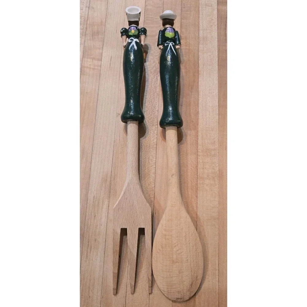 Hungarian Folk Art Wooden Spoon & Fork‎ Set Hand Painted Paprika Kitchen Decor